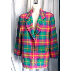 Vintage 1990s Matter of Degrees Rainbow Color Wool Blend Blazer Large Womens